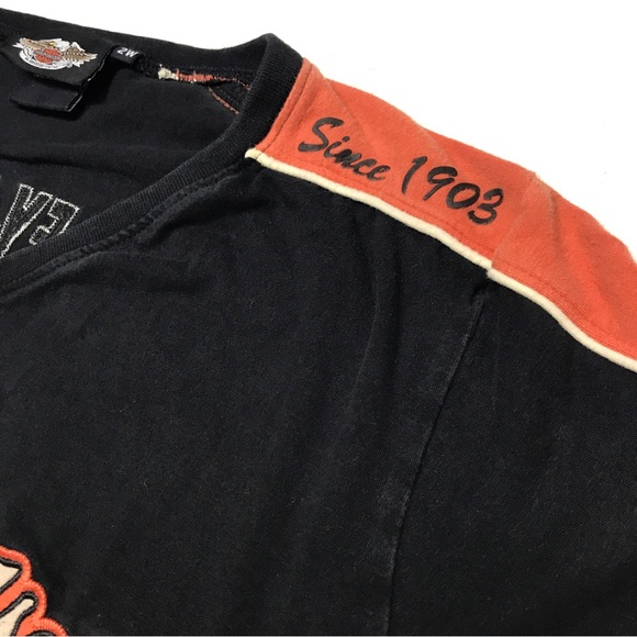 Harley Davidson Long Sleeve Shirt 2W Plus Women’s Jersey Stripe Black Orange - Picture 12 of 16